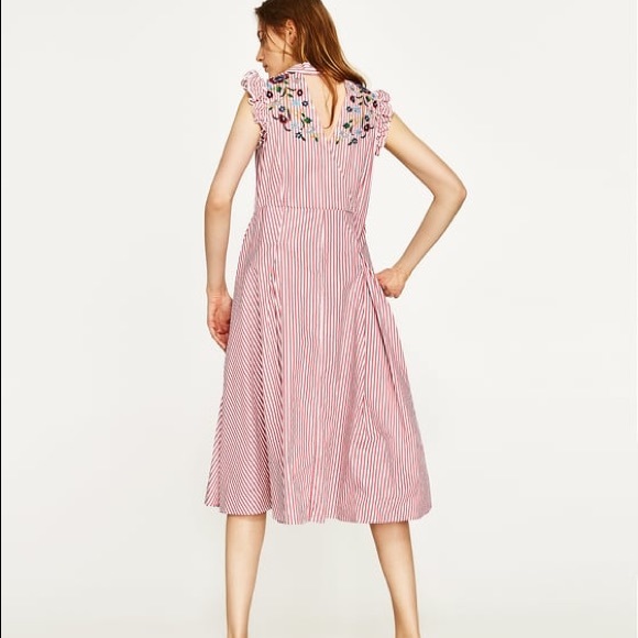 NWT Zara Striped Floral Embroidered Shirt Dress - Picture 4 of 5